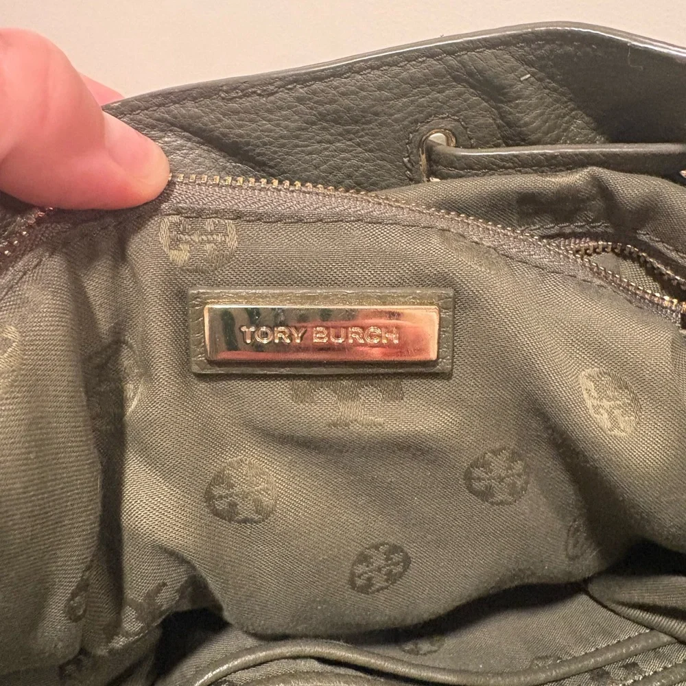 Tory Burch olive green midi-size leather backpack